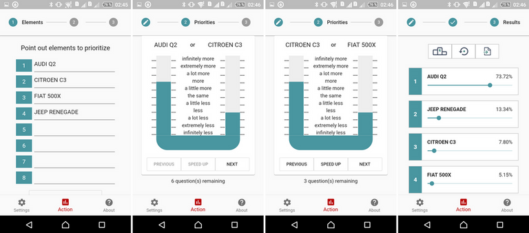 Application Priorizer : aide au choix : voiture